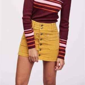 FREE PEOPLE We The Free Joanie Corduroy Button Down Mini Skirt 26 Mustard B23